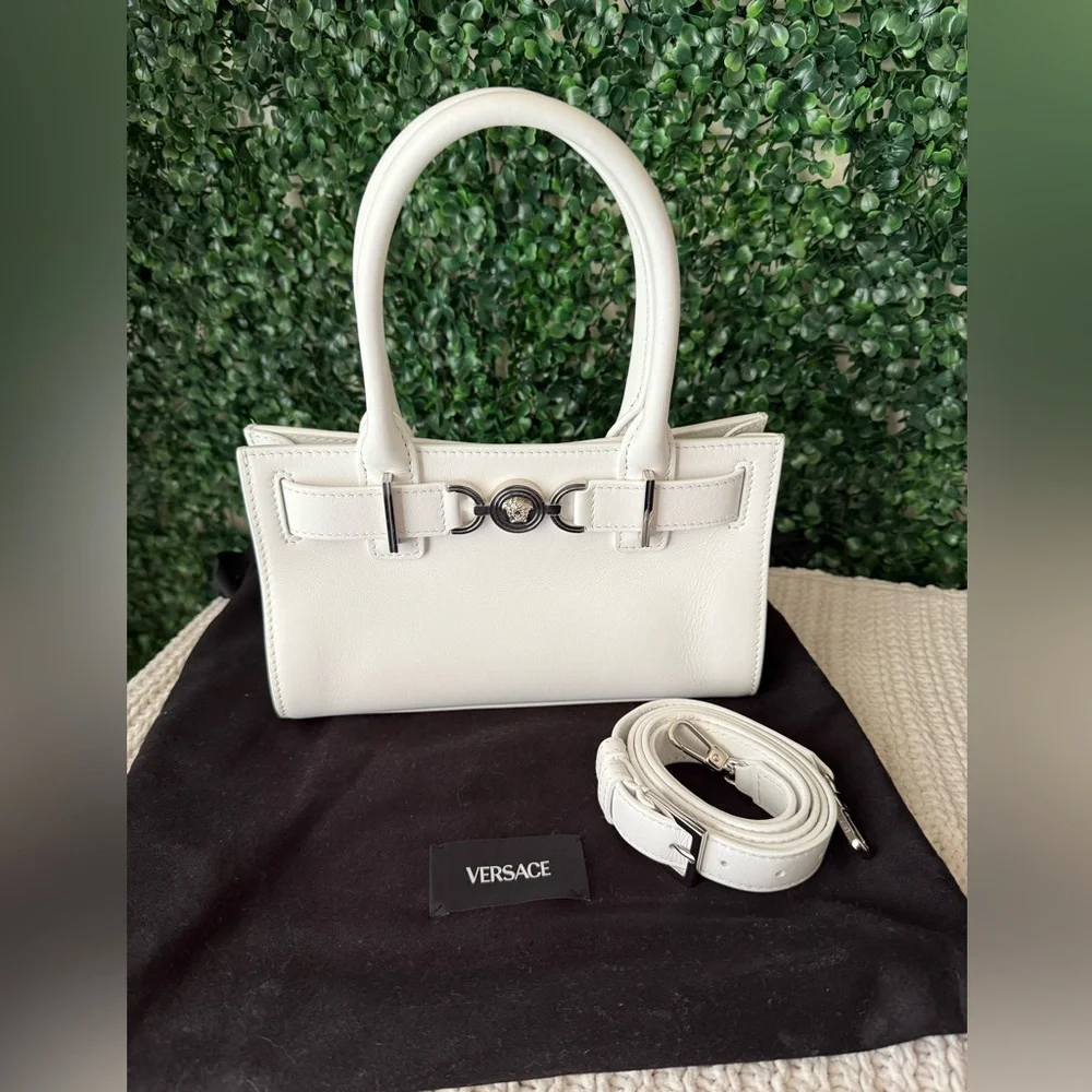 Versace Medusa ‘95 Small Tote White Leather Handbag